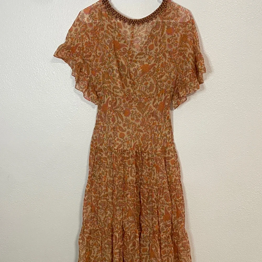 Adrianna Papell Orange and Brown Midi Dress vintage Size 6 100% Silk & poliéster - Picture 10 of 16